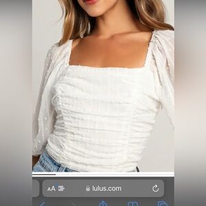 Think of Me Ivory Swiss Dot Ruched Bodysuit